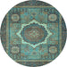 Round Machine Washable Abstract Light Blue Modern Rug, wshabs1374lblu