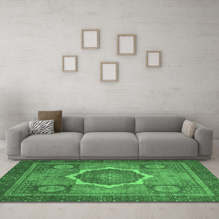 Machine Washable Abstract Emerald Green Modern Area Rugs in a Living Room,, wshabs1374emgrn