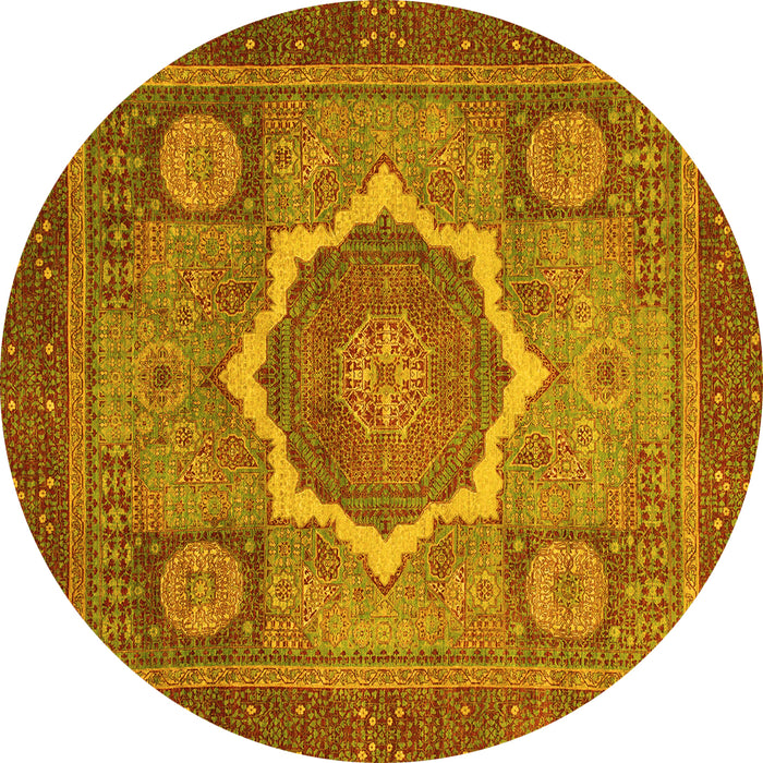 Round Abstract Yellow Modern Rug, abs1374yw