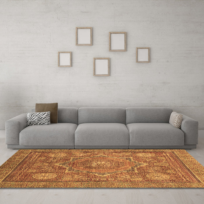 Machine Washable Abstract Brown Modern Rug in a Living Room,, wshabs1375brn