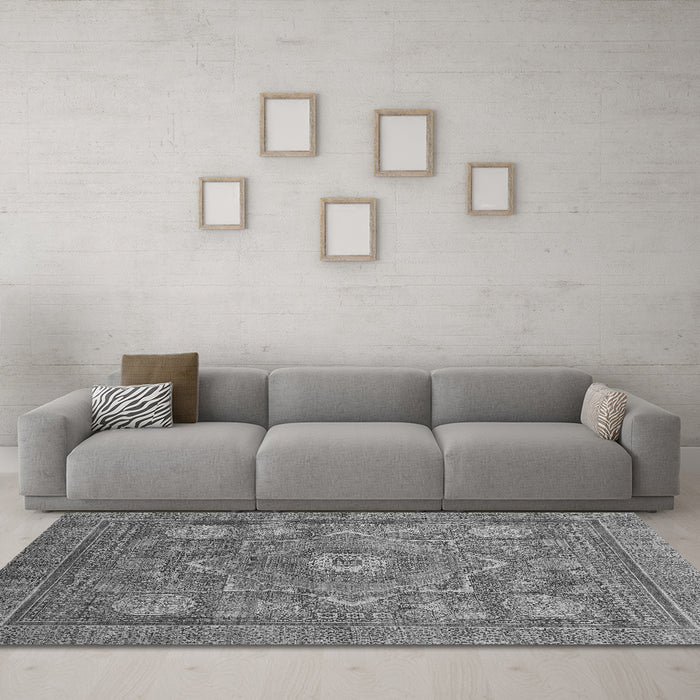 Machine Washable Abstract Gray Modern Rug in a Living Room,, wshabs1375gry
