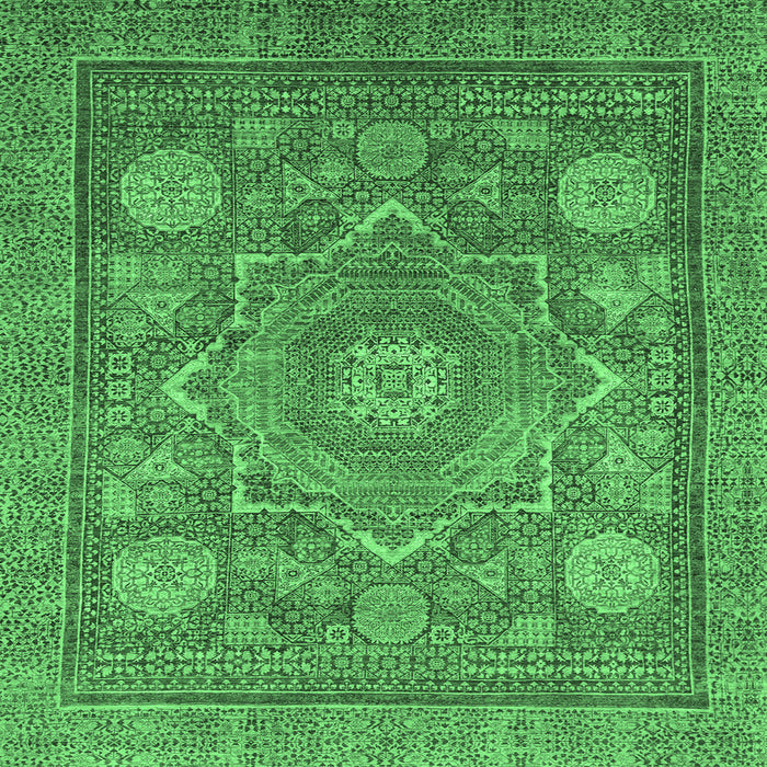Square Machine Washable Abstract Emerald Green Modern Area Rugs, wshabs1375emgrn