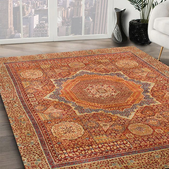 Abstract Orange Modern Rug in Family Room, abs1375