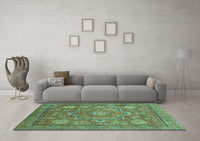 Machine Washable Abstract Turquoise Modern Rug, wshabs1375turq