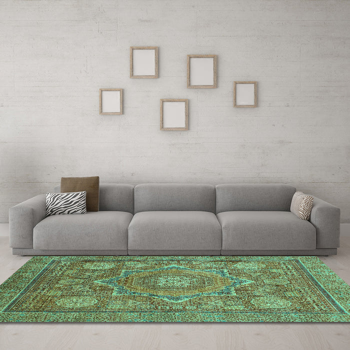 Machine Washable Abstract Turquoise Modern Area Rugs in a Living Room,, wshabs1375turq