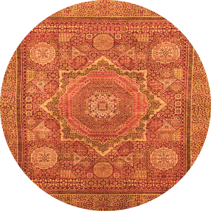 Round Machine Washable Abstract Orange Modern Area Rugs, wshabs1375org