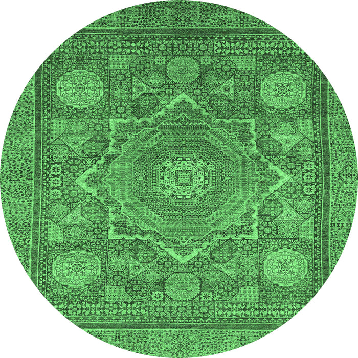 Round Machine Washable Abstract Emerald Green Modern Area Rugs, wshabs1375emgrn