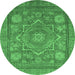 Round Machine Washable Abstract Emerald Green Modern Area Rugs, wshabs1375emgrn