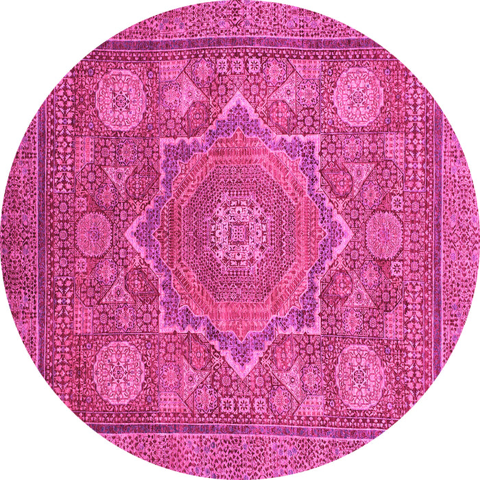 Round Machine Washable Abstract Pink Modern Rug, wshabs1375pnk