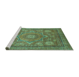 Sideview of Machine Washable Abstract Turquoise Modern Area Rugs, wshabs1375turq