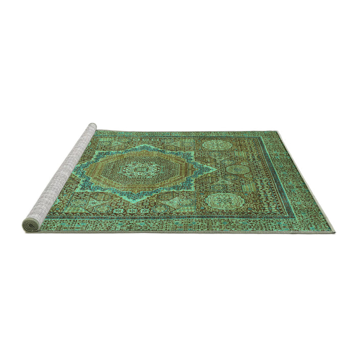 Sideview of Machine Washable Abstract Turquoise Modern Area Rugs, wshabs1375turq