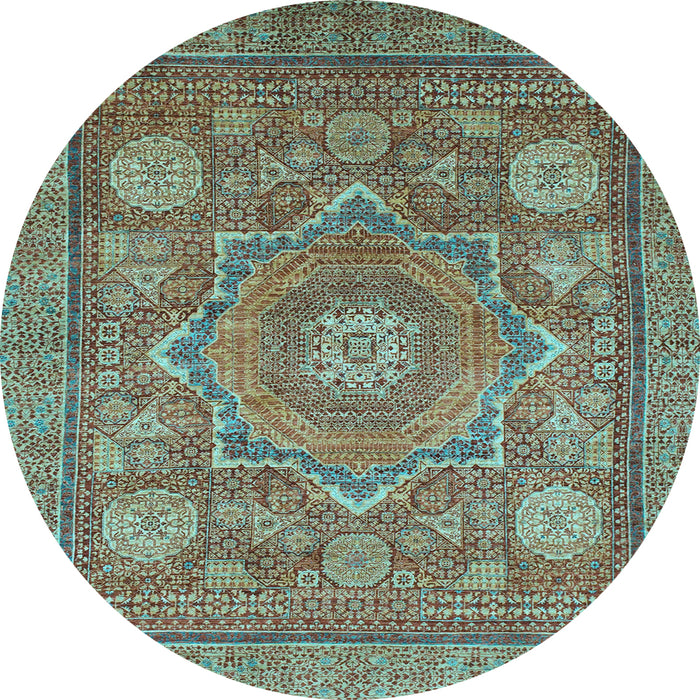 Round Abstract Light Blue Modern Rug, abs1375lblu