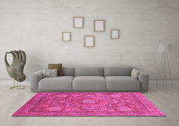 Machine Washable Abstract Pink Modern Rug in a Living Room, wshabs1375pnk