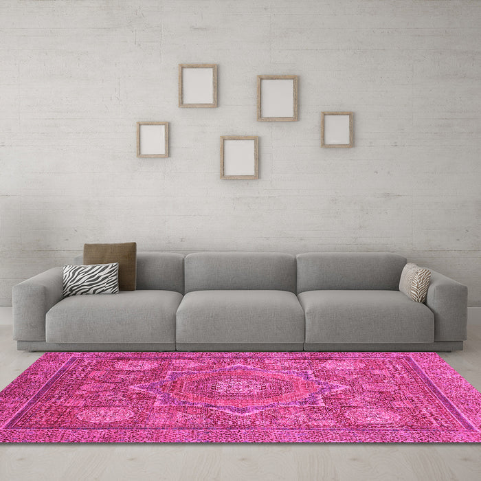 Machine Washable Abstract Pink Modern Rug in a Living Room, wshabs1375pnk