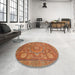 Round Machine Washable Abstract Orange Rug in a Office, wshabs1375