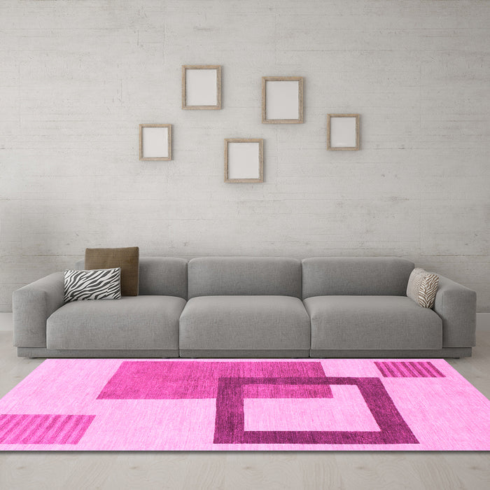 Machine Washable Solid Pink Modern Rug in a Living Room, wshabs1376pnk