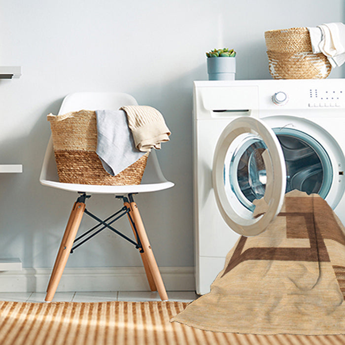 Machine Washable Abstract Orange Rug in a Washing Machine, wshabs1376