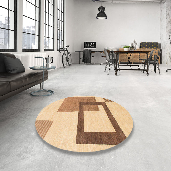 Round Abstract Orange Solid Rug in a Office, abs1376