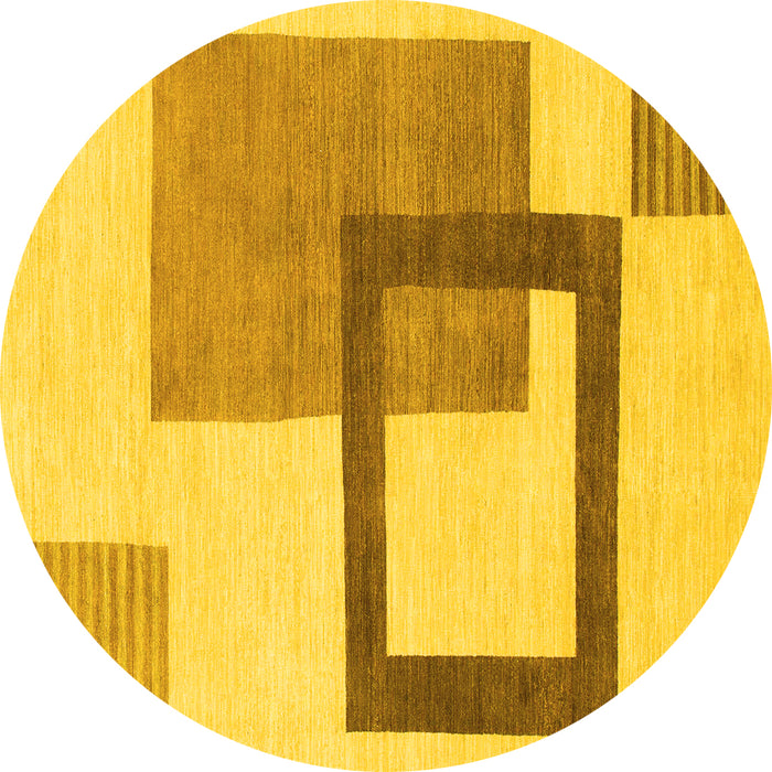 Round Machine Washable Solid Yellow Modern Rug, wshabs1376yw
