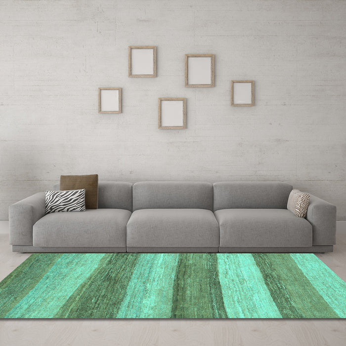 Machine Washable Abstract Turquoise Modern Area Rugs in a Living Room,, wshabs1379turq