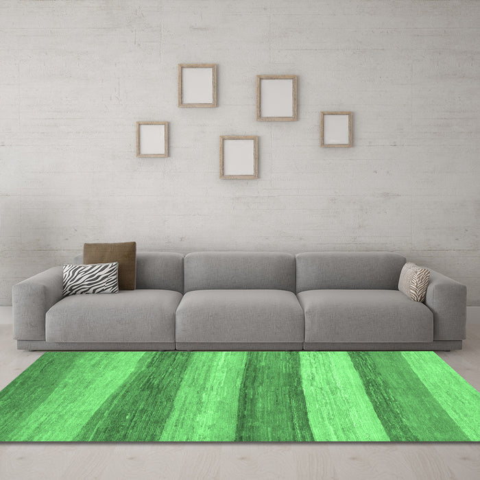 Machine Washable Abstract Emerald Green Modern Area Rugs in a Living Room,, wshabs1379emgrn