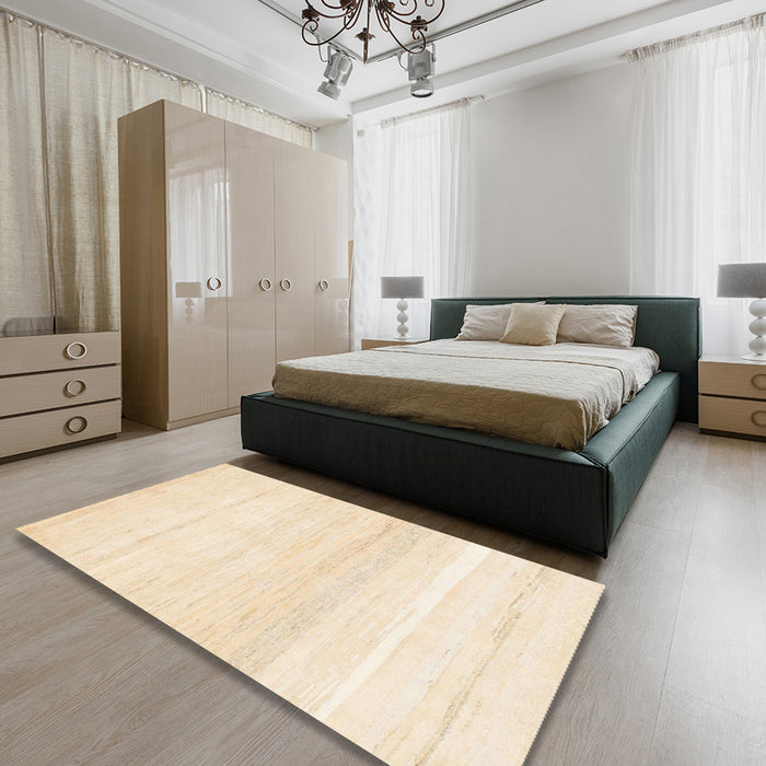 Abstract Khaki Gold Solid Rug in a Bedroom, abs1380