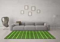 Machine Washable Checkered Green Modern Rug, wshabs1381grn