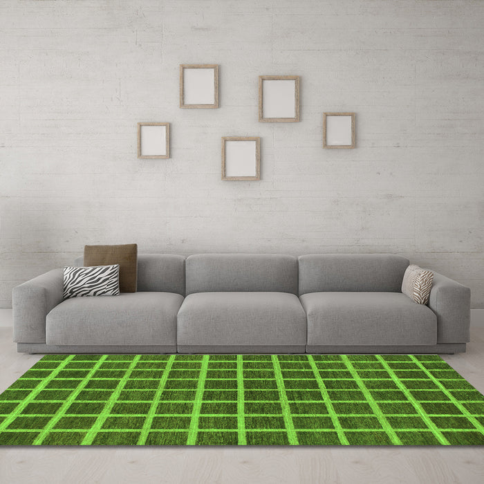 Machine Washable Checkered Green Modern Area Rugs in a Living Room,, wshabs1381grn