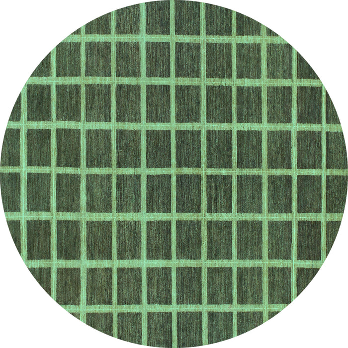 Round Machine Washable Checkered Turquoise Modern Area Rugs, wshabs1381turq
