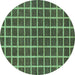 Round Machine Washable Checkered Turquoise Modern Area Rugs, wshabs1381turq