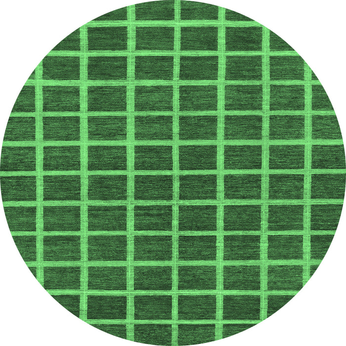 Round Machine Washable Checkered Emerald Green Modern Area Rugs, wshabs1381emgrn
