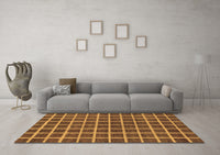 Machine Washable Checkered Brown Modern Rug, wshabs1381brn