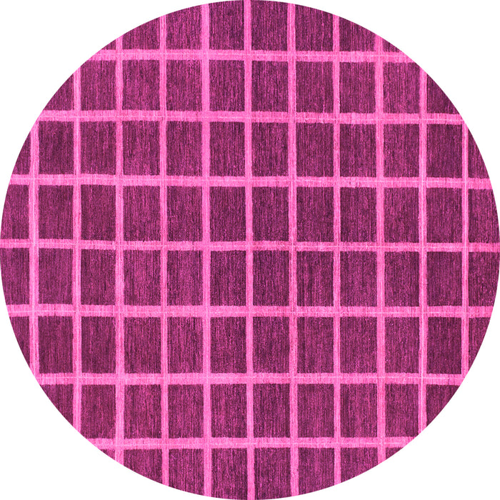 Round Machine Washable Checkered Pink Modern Rug, wshabs1381pnk