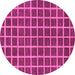 Round Machine Washable Checkered Pink Modern Rug, wshabs1381pnk