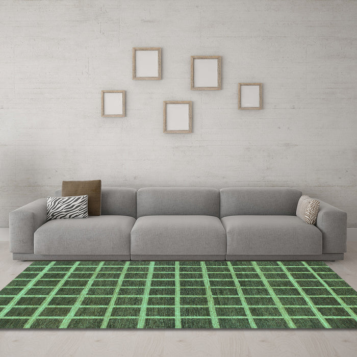 Machine Washable Checkered Turquoise Modern Area Rugs in a Living Room,, wshabs1381turq