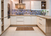 Abstract Orange Checkered Rug in a Kitchen, abs1381