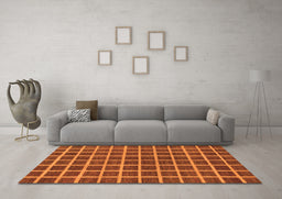 Machine Washable Checkered Orange Modern Area Rugs in a Living Room, wshabs1381org
