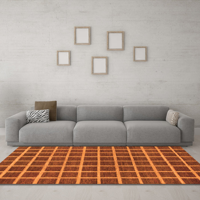 Machine Washable Checkered Orange Modern Area Rugs in a Living Room, wshabs1381org