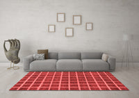 Machine Washable Checkered Red Modern Rug, wshabs1381red