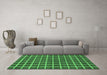 Machine Washable Checkered Emerald Green Modern Area Rugs in a Living Room,, wshabs1381emgrn