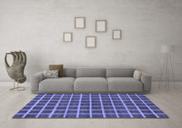 Machine Washable Checkered Blue Modern Rug, wshabs1381blu