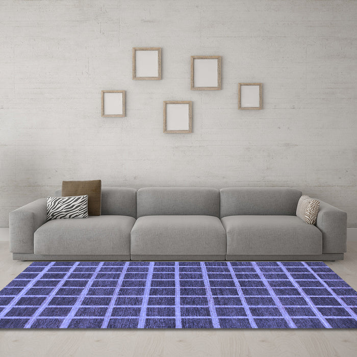 Machine Washable Checkered Blue Modern Rug in a Living Room, wshabs1381blu