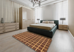 Abstract Orange Checkered Rug in a Bedroom, abs1381