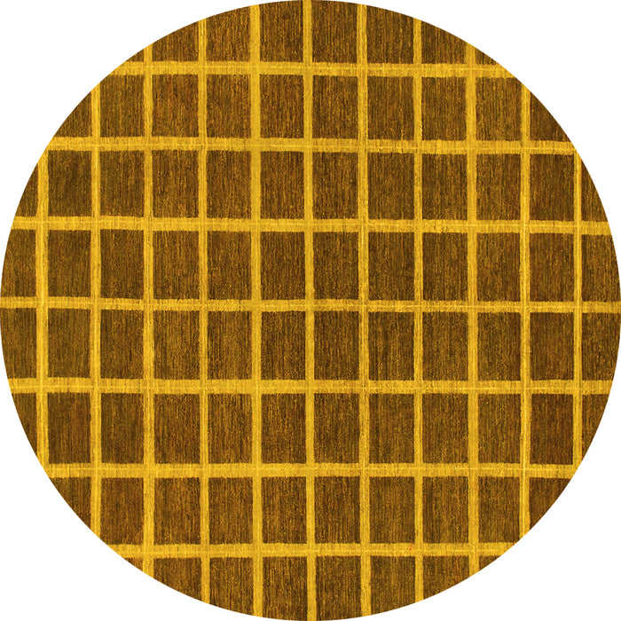 Round Machine Washable Checkered Yellow Modern Rug, wshabs1381yw