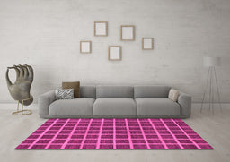 Machine Washable Checkered Pink Modern Rug in a Living Room, wshabs1381pnk