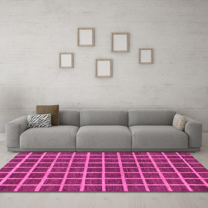 Machine Washable Checkered Pink Modern Rug in a Living Room, wshabs1381pnk
