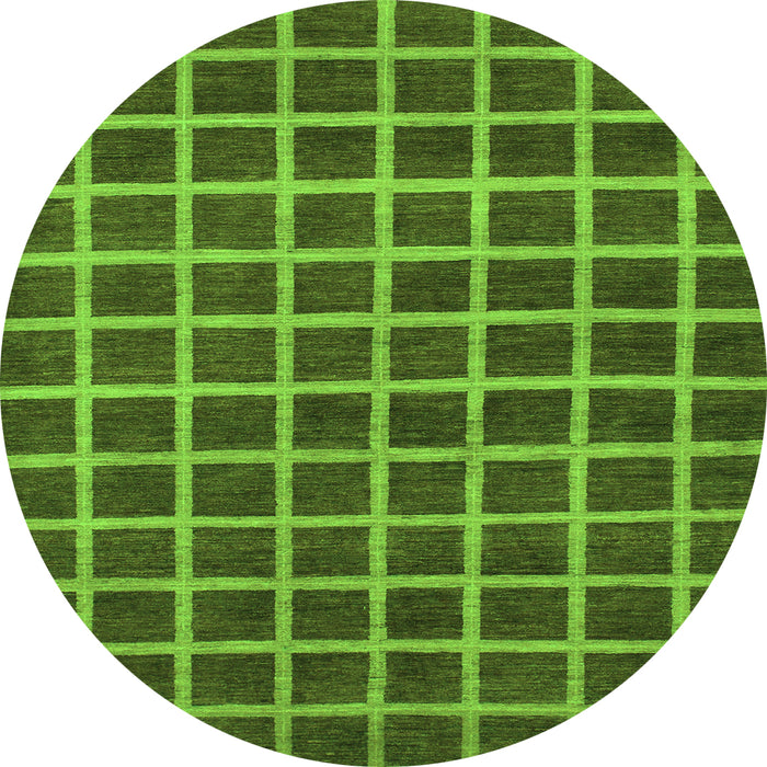 Round Machine Washable Checkered Green Modern Area Rugs, wshabs1382grn