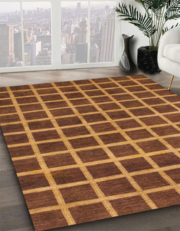 Machine Washable Abstract Saffron Red Rug in a Family Room, wshabs1382