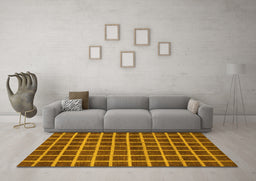 Machine Washable Checkered Yellow Modern Rug in a Living Room, wshabs1382yw