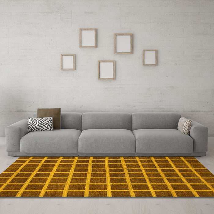 Machine Washable Checkered Yellow Modern Rug in a Living Room, wshabs1382yw